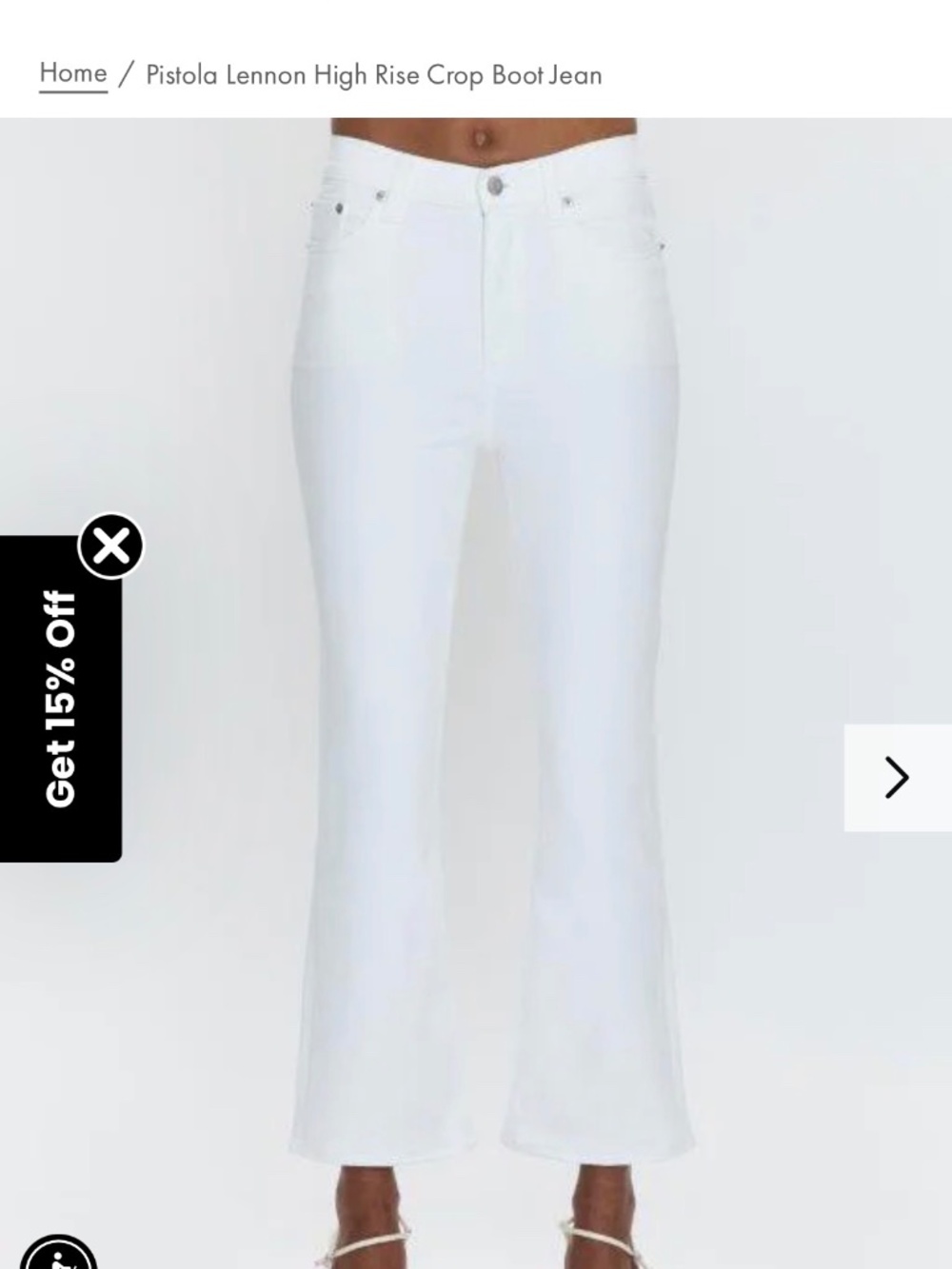 white PISTOLA Lennon high-rise crop boot jeans 28